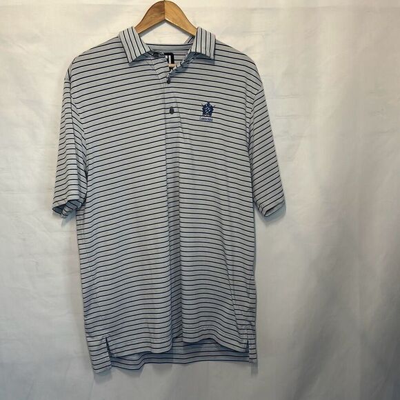 FootJoy Lisle Multi Stripe Self Collar Grey Golf Polo Grey/Royal/Black L Large - Picture 1 of 9